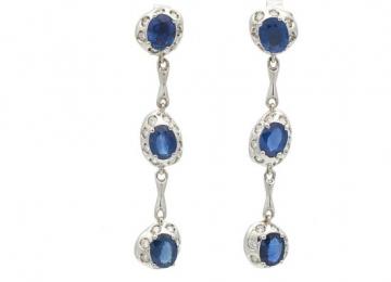 Pendientes Largos De Oro Blanco Zafiros Y Diamantes 1015